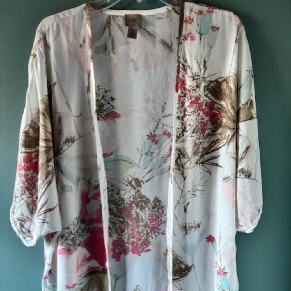 Chico’s Women’s 2 L Floral Open Front Kimono Lightweight Cover Up Cardigan Boho